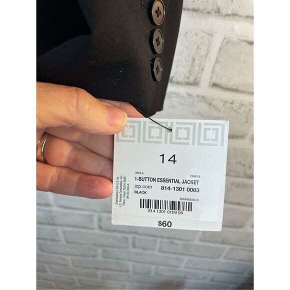 New Liz Claiborne Career Black Blazer One Button Size 14 Classic Staple Jacket - Picture 4 of 6